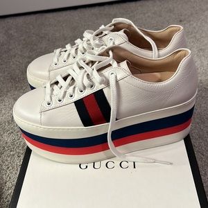 Red blue and white authentic gucci platform sneakers